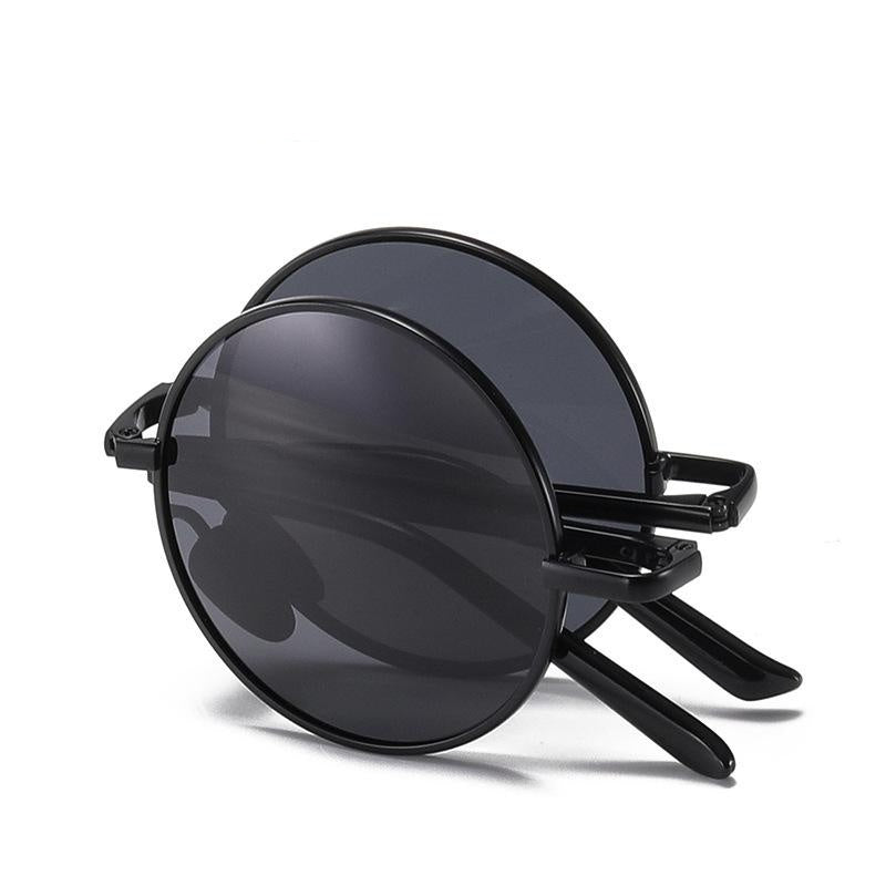 Womens Fashionable Round-frame Polarized Foldable Metal Sunglasses