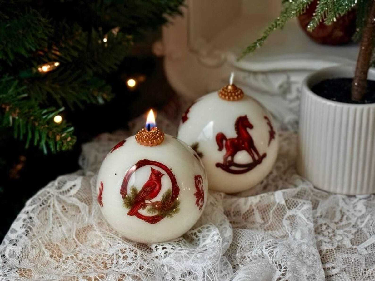 Christmas Rocking Horse & Cardinal Candle | Holiday Gift Decor | Handcrafted Soy Wax Ornament Candle
