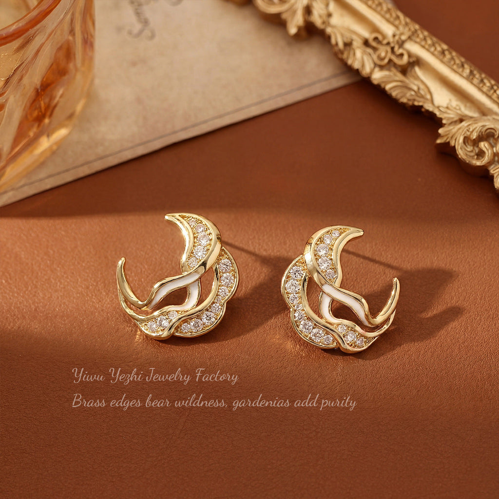 French-Style Fashion Light Luxury Zircon-Encrusted Moon C-Shaped Earrings, Exquisite And Versatile, High-End Earrings, Hot-Selling Wholesale