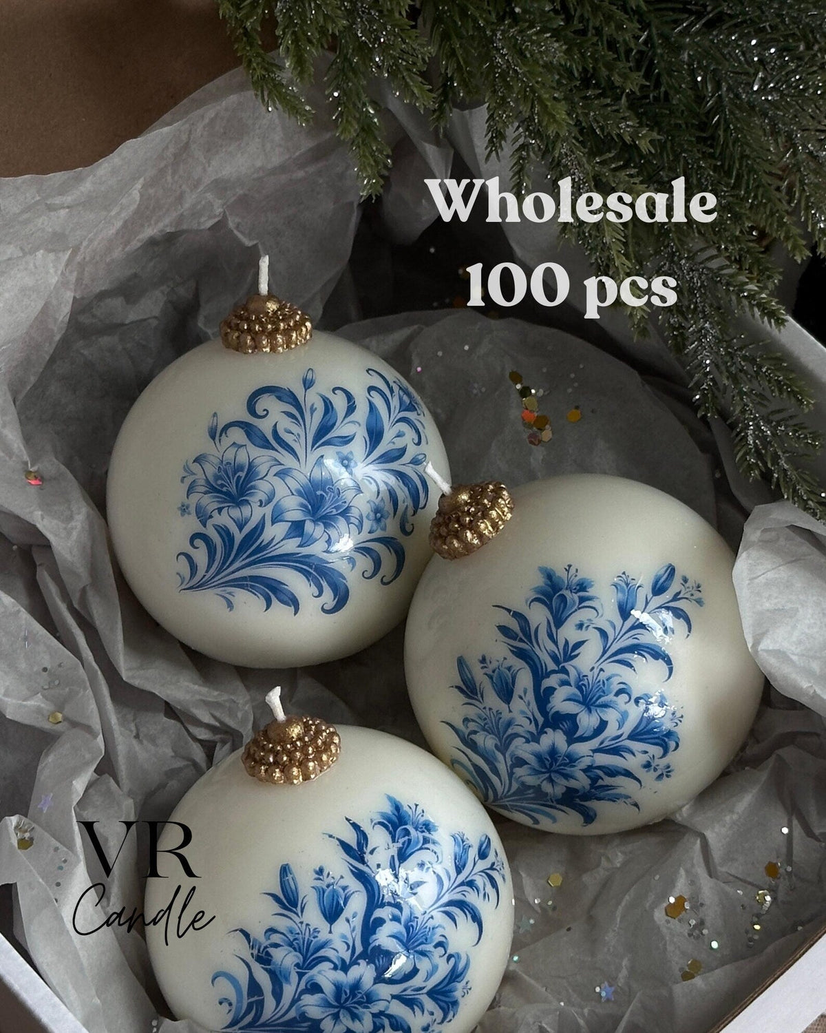 100 pc Vintage Style Ornament Candle | wholesale bulk corporate gift | Christmas candles | coworker gifts | Holiday employee gifts box