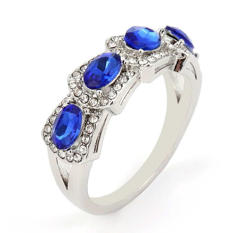 Laine Blue New Zircon Ring European And American Elegant Celebrity Style Accessories Retro Magazine Ring