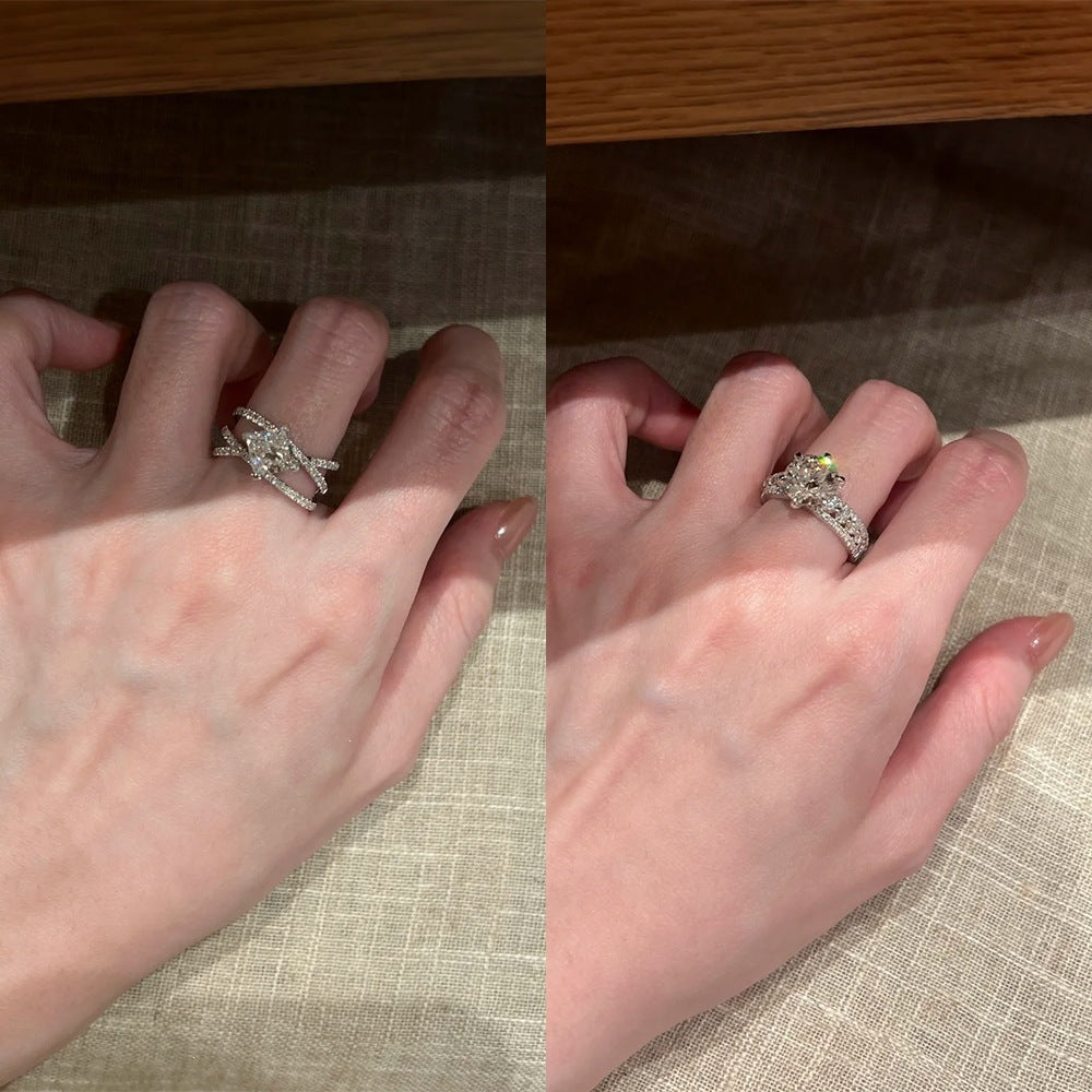 Women Sparkling Radiant Princess High Carbon CZ Shooting Star Ring, Crushed Ice Cut 2 Carat Luxury Engagement Finger Ring