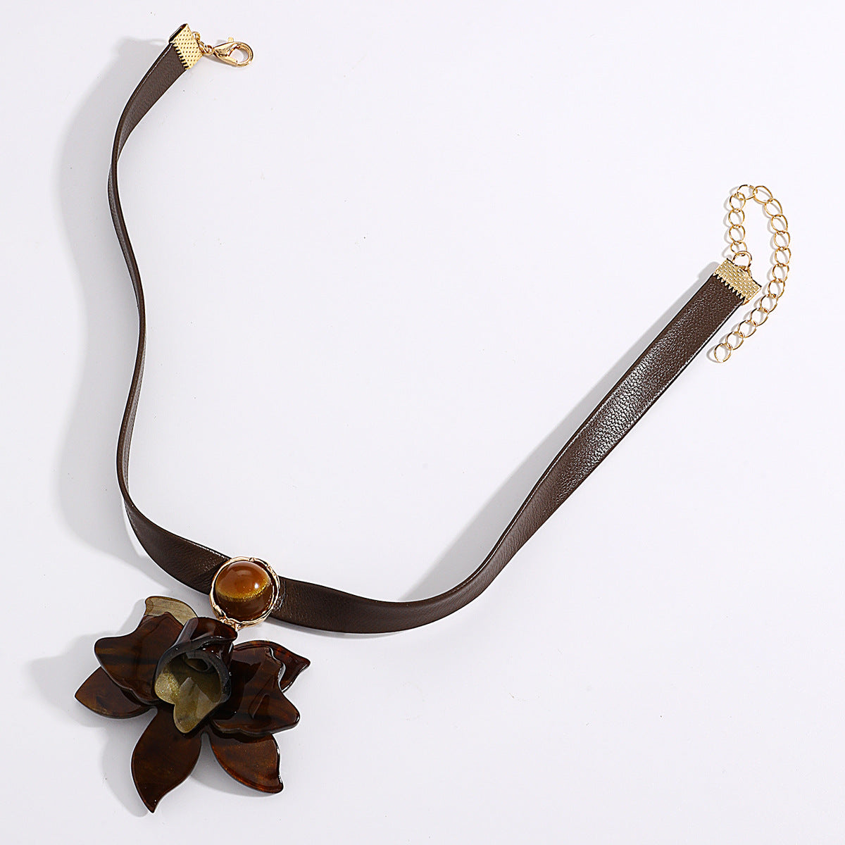 Vintage Tigereye Flower Pendant Necklace Light Luxury