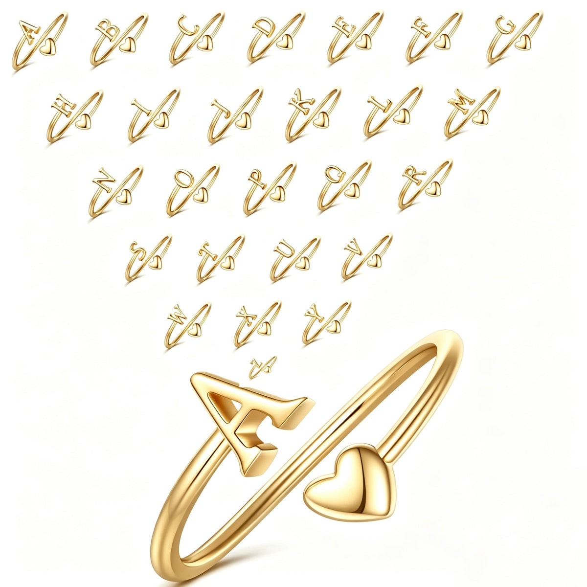 Heart Shaped Cursive Letter Minimalist Polished Open Ring