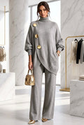 Women's Asymmetric High-Neck Sweater & Wide-Leg Pants Set