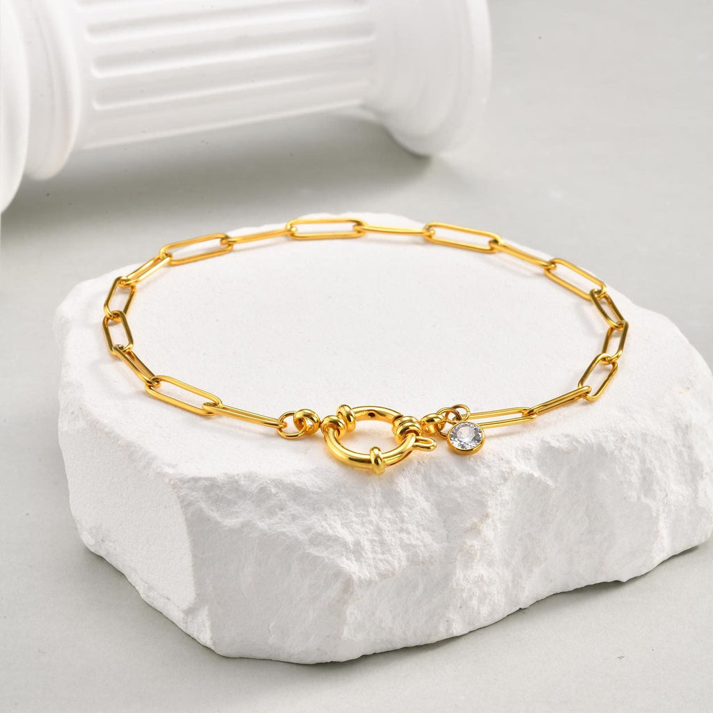 Stainless Steel Rectangular-link Bubble-clasp Gold Anklet