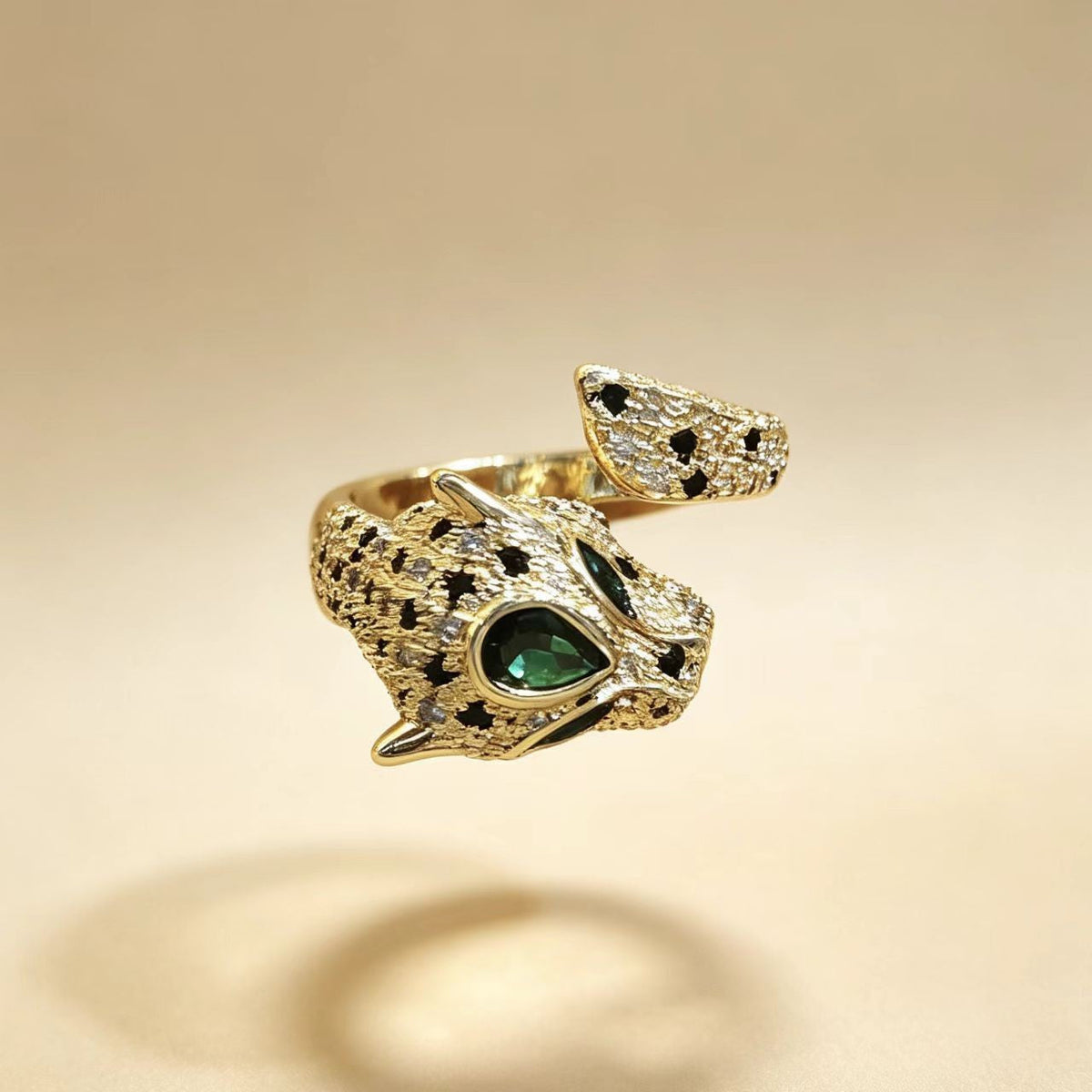 European And American Style Copper-plated Gold Zircon Leopard Ring For Women