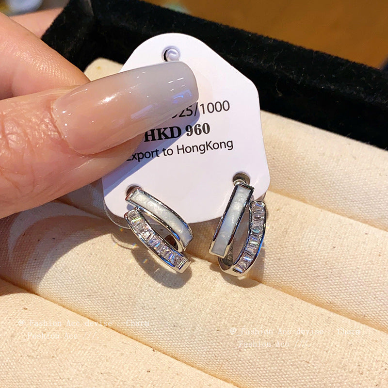 Electroplated Silver Needle Zircon Geometric Earrings