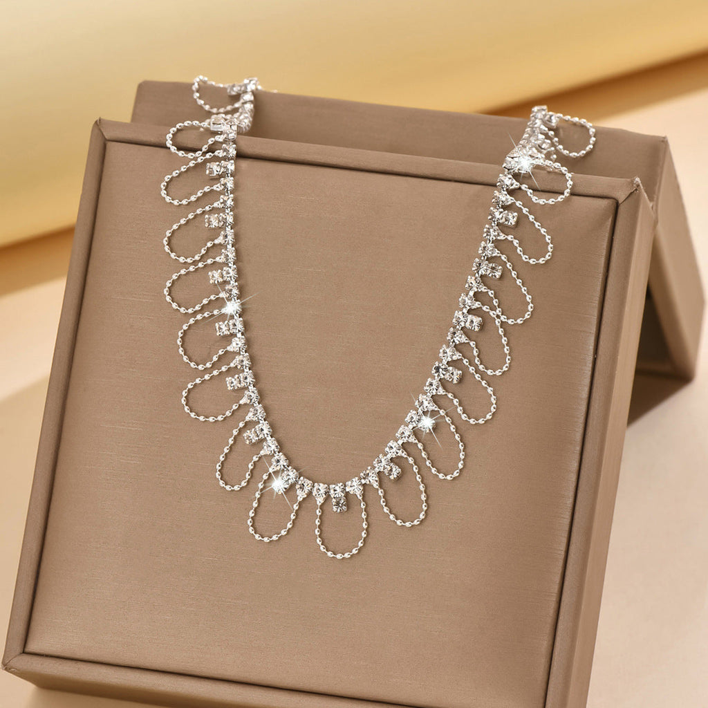 New Foreign Trade Style Sweet Round Bead Lace Anklet, Fashionable Women's Silver Rhinestone Geometric Anklet, Casual Vacation Style