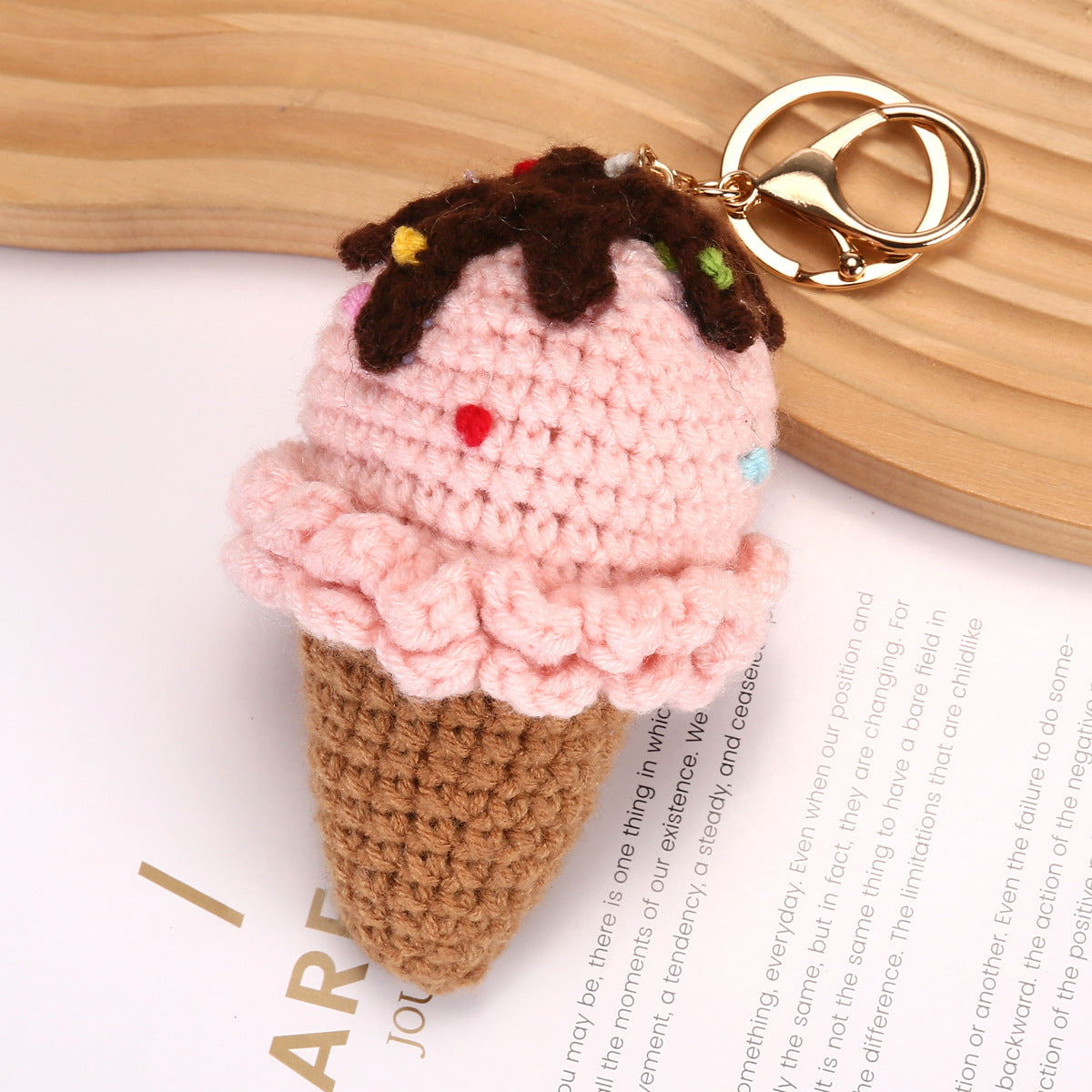 Knitted Yarn Ice Cream Cone Keychain