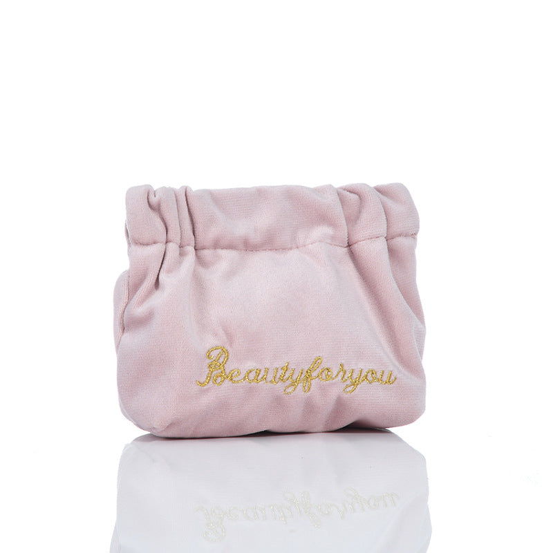 Alphabet-embroidered Velvet Shrapnel Coin Purse