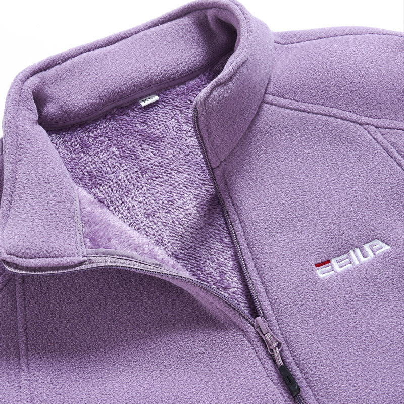 Women's Fleece Lined Polar Fleece Jacket Windproof Warm Stand Collar Sweatshirt For Outdoor Sports Casual Wear