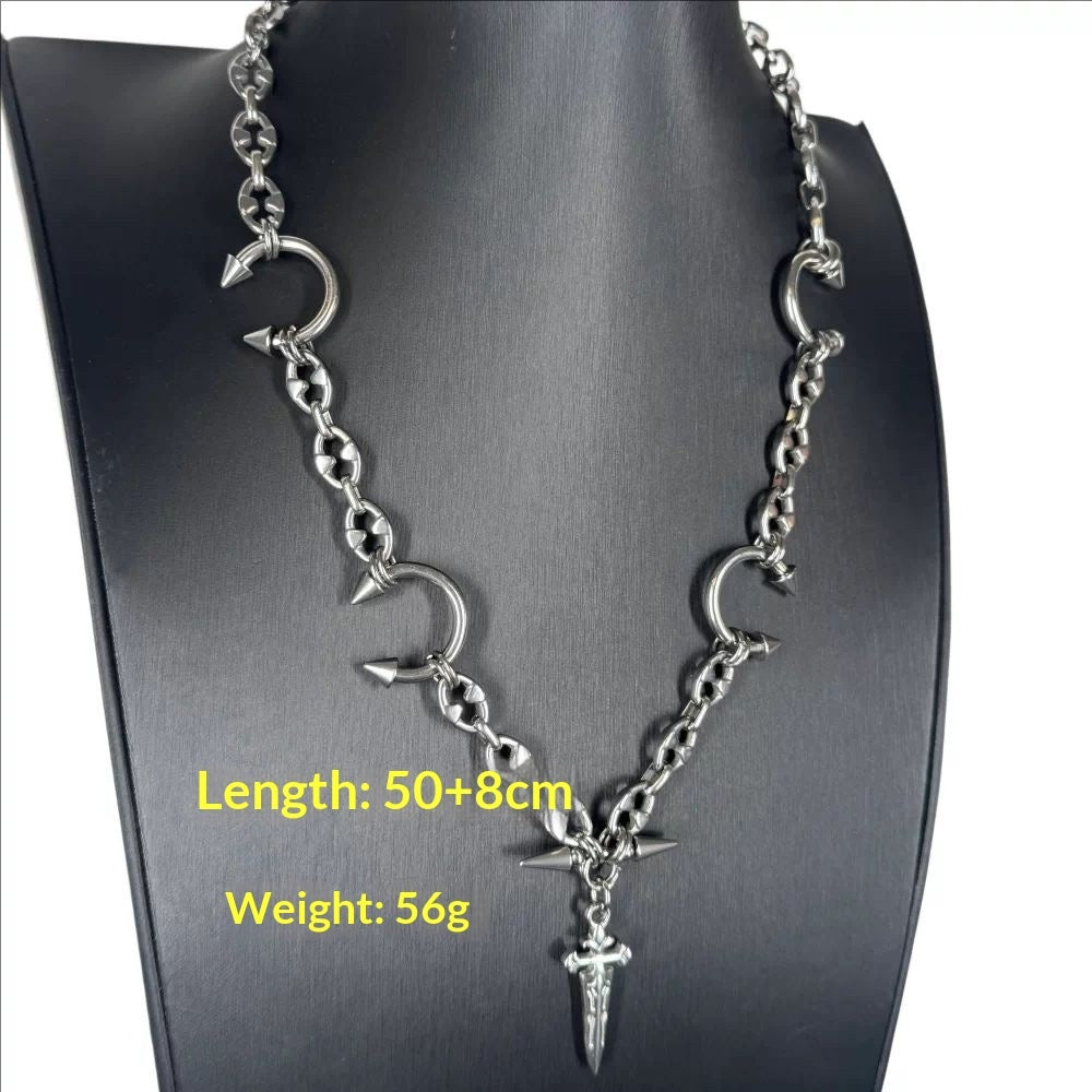 Spiked Sword Pendant Necklace For Men And Women