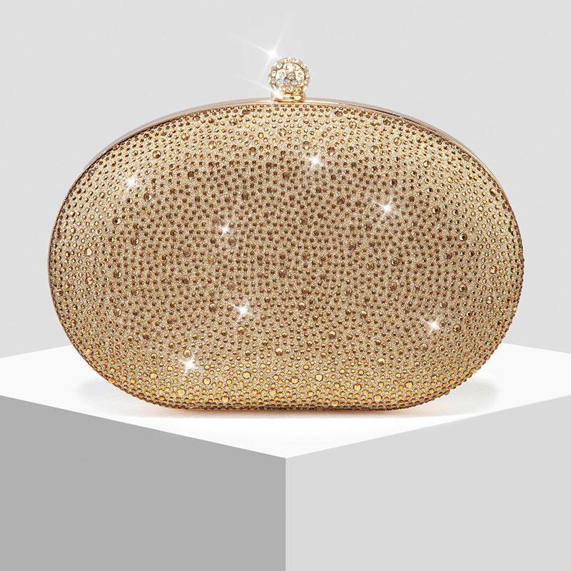 New Shiny Rhinestone Oval Evening Clutch