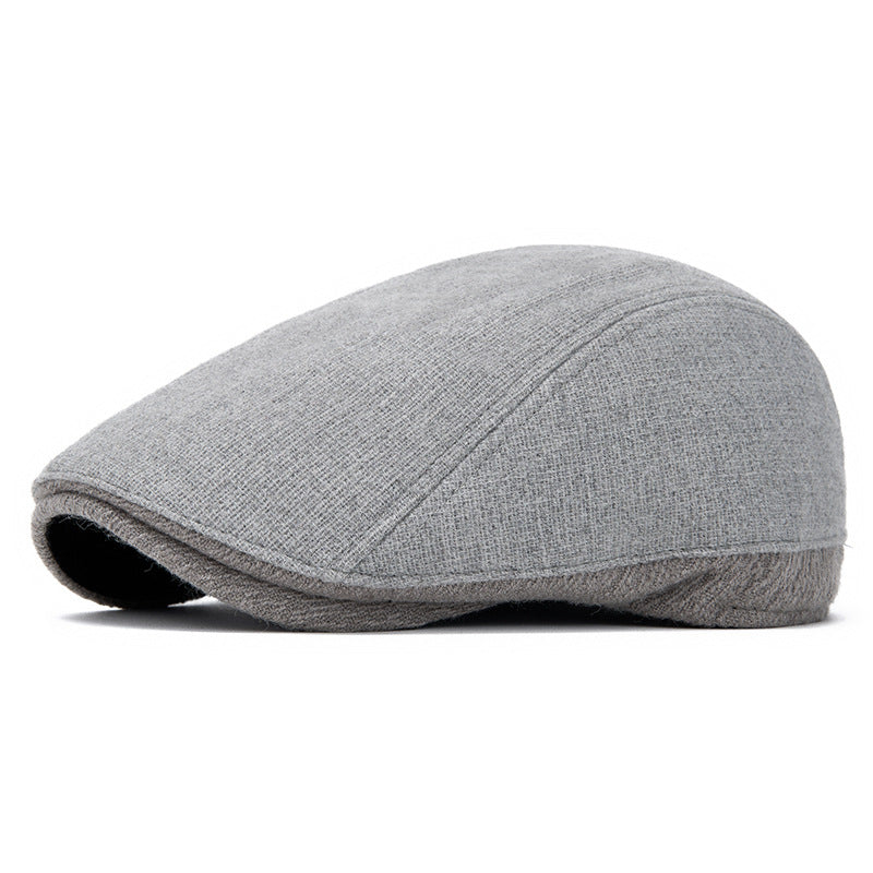 Wool Color-Block Simple Fleece-Lined Warm Retro Newsboy Cap