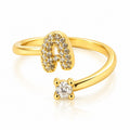 New Arrival Paved Zircon 26 Letters Alphabet Ring, Elegant Fashion High-End Adjustable Open Ring