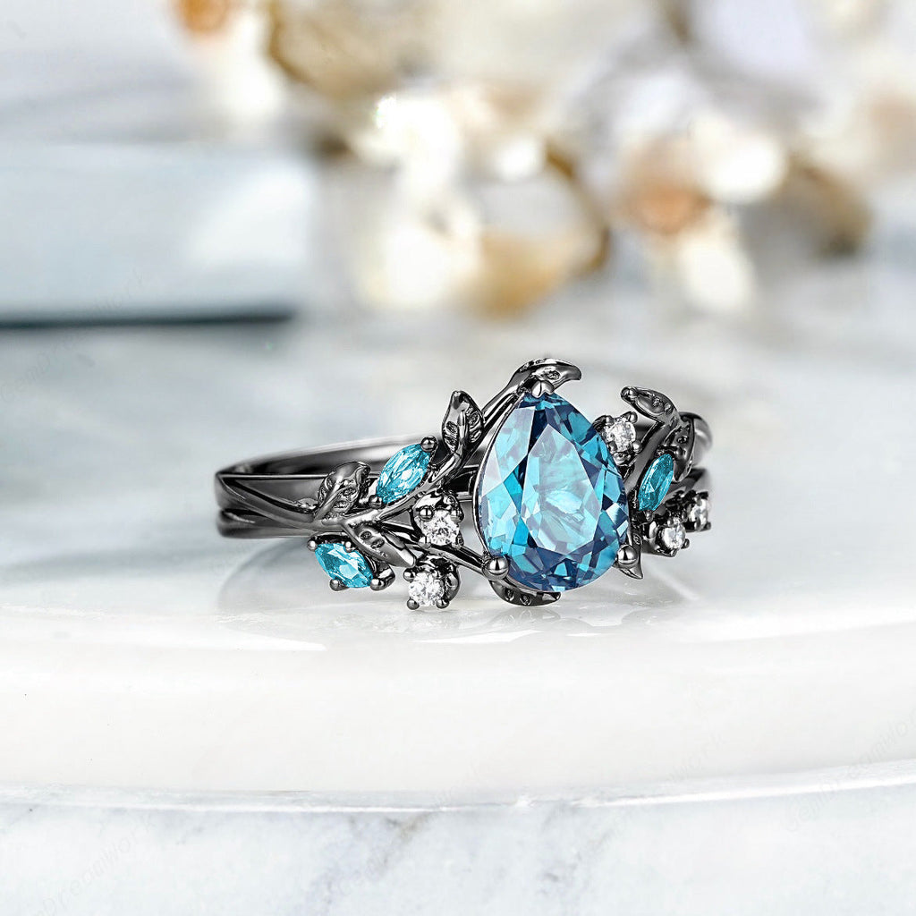 Sanjie European And American Ring Wholesale Blue Topaz Natural Ring Cross-border Fashion Inlaid Water Drop Diamond Jewelry