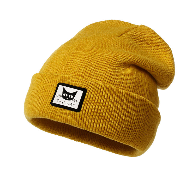 Black Cat Head Decal Skiing Warmth Autumn Winter Knitted Wool Hat