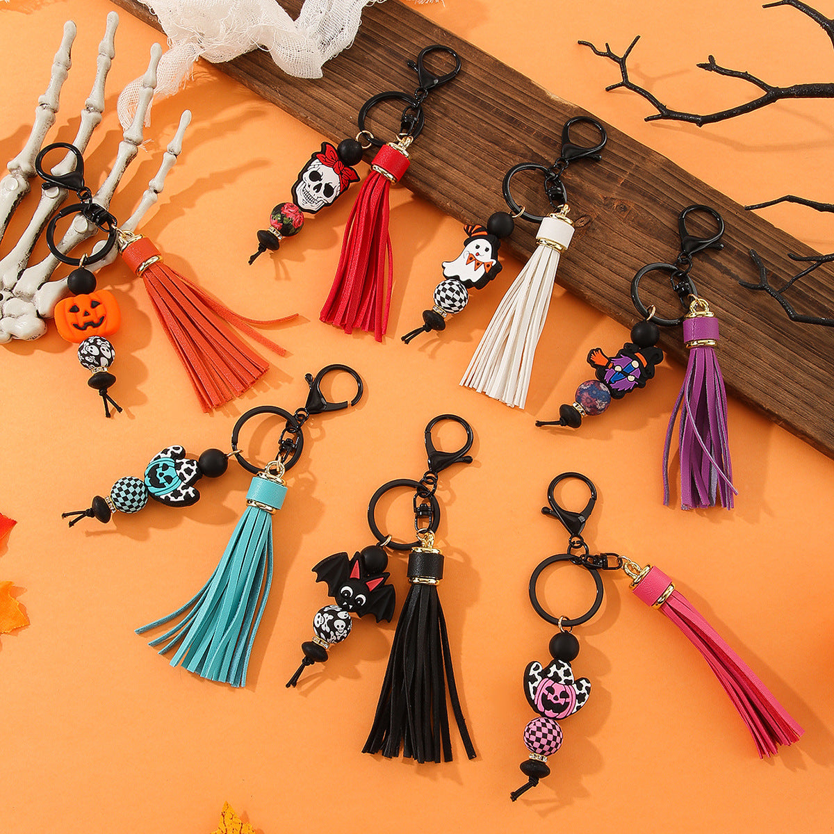 Silicone Bead PU Tassel Bracelet Keychain Pendant