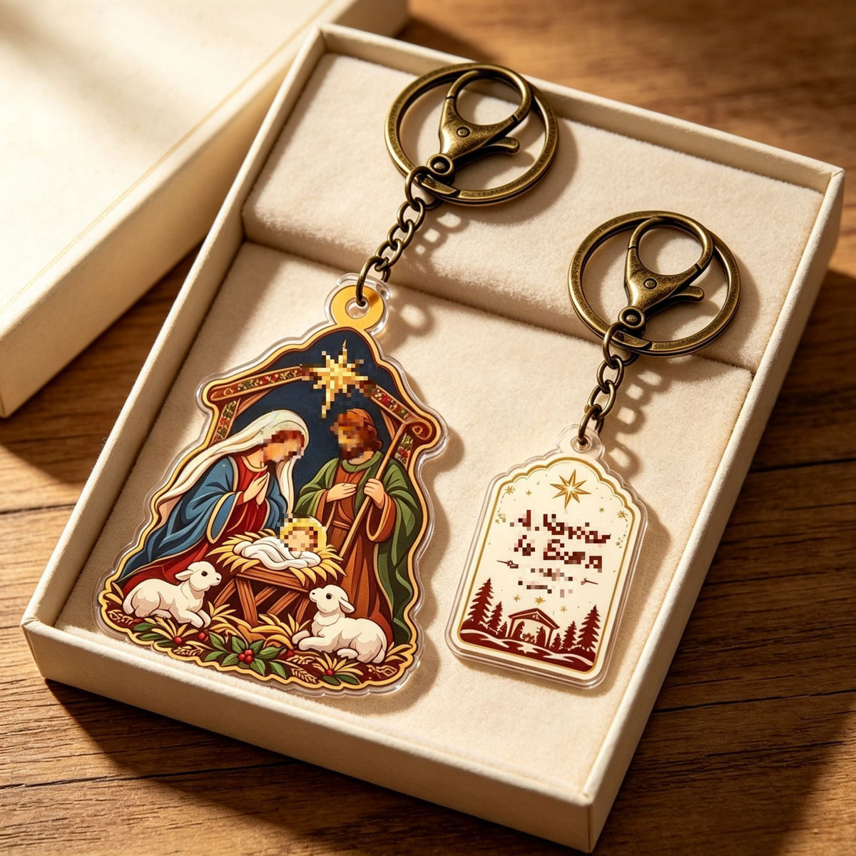 Christmas Acrylic Keychain With Artistic Blessing Message Charm