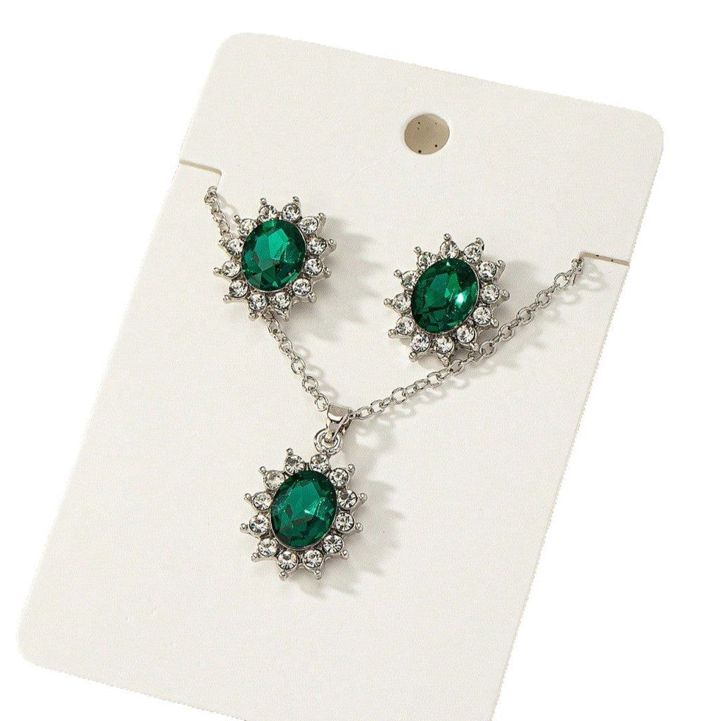 European And American Fashion Set Jewelry Sunflower Zircon Earrings Princess Kate's Same Style Tanzanite Sapphire Necklace Pendant