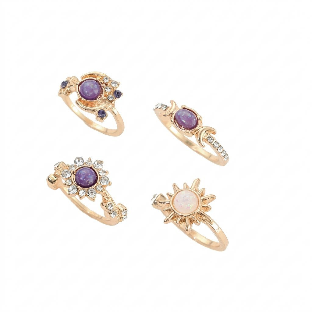 French-style, Retro, Mysterious, And Dreamy Purple Sun And Moon Ring Set, Exuding An Elegant, Luxurious, And High-end Vibe