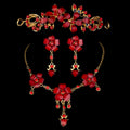 Foreign trade in Europe and the United States explosion bride wedding accessories wholesale jewelry set three piece red collar wholesale