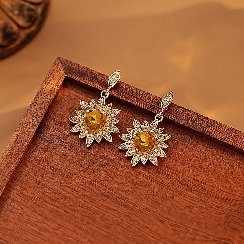 INS-style Sunflower Diamond-studded Earrings