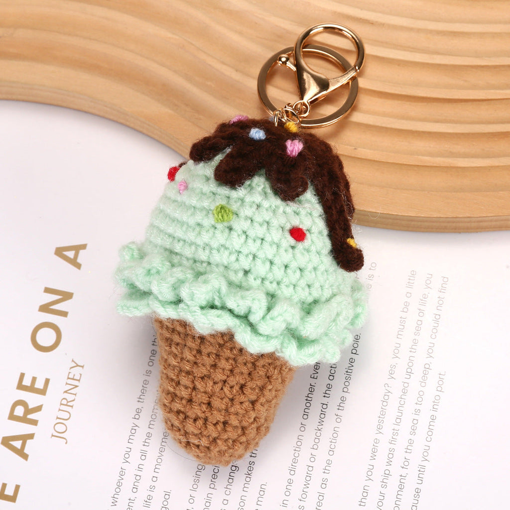 Knitted Yarn Ice Cream Cone Keychain