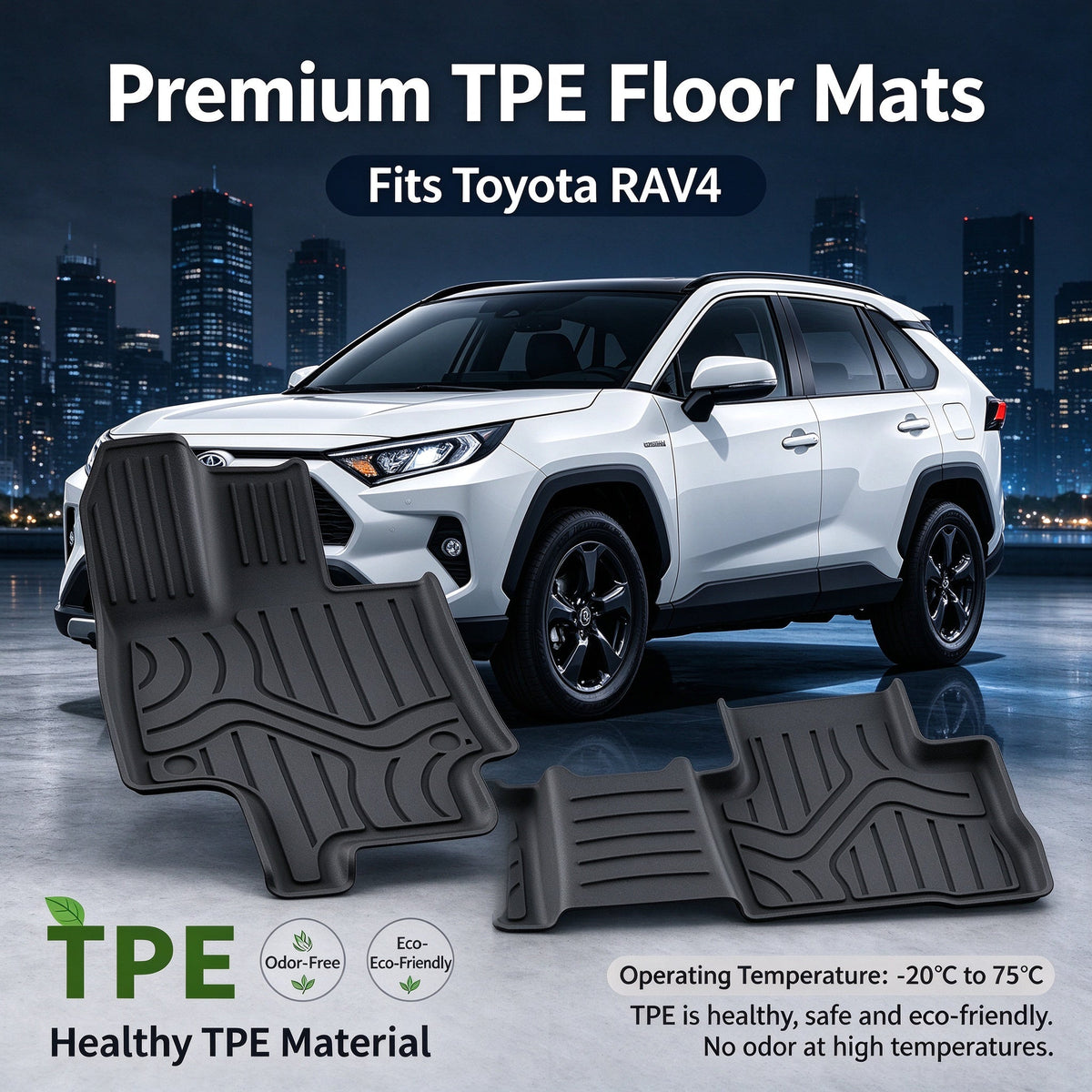 Eco Friendly TPE Floor Mats & Cargo Trunk Liner For RAV4 2019 To 2025, Custom Fit Car Floor Liners