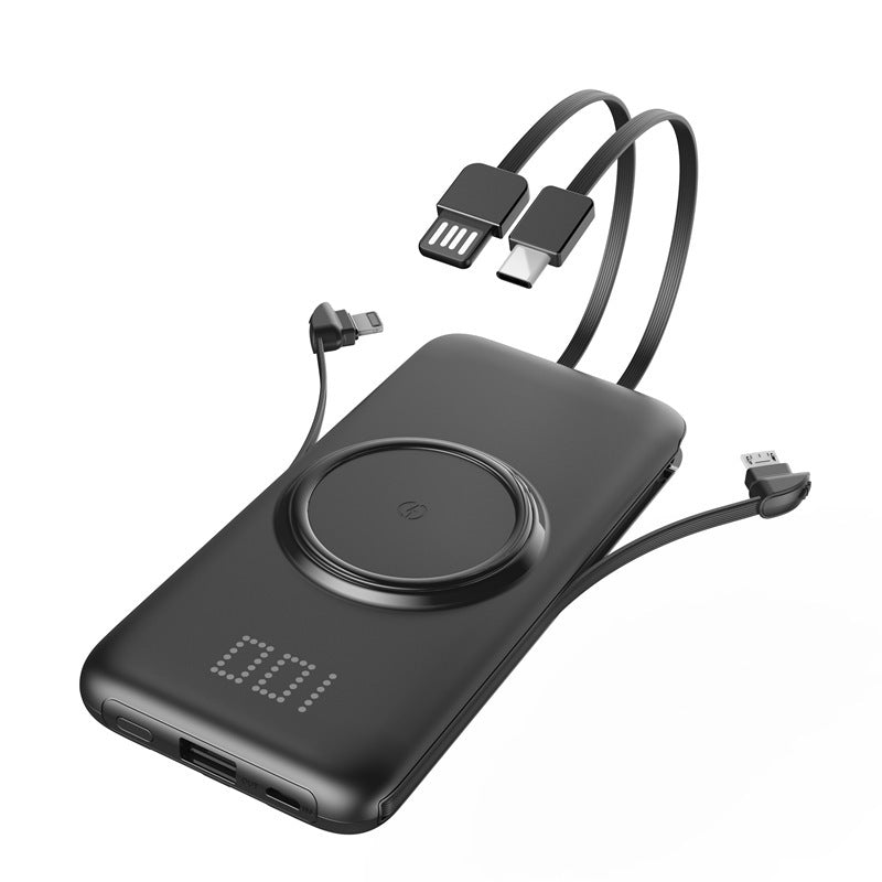 Large-capacity wireless power bank with cable