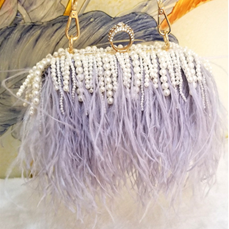 Feather Fur Bag, Western Style Female Tassel Crossbody All-Match Evening Banquet Clutch