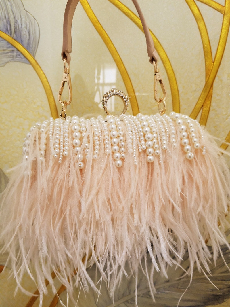 Feather Fur Bag, Western Style Female Tassel Crossbody All-Match Evening Banquet Clutch