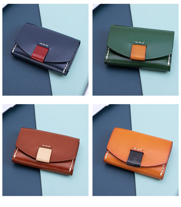 Handmade Genuine Leather Card Holder Retro Short Coin Purse