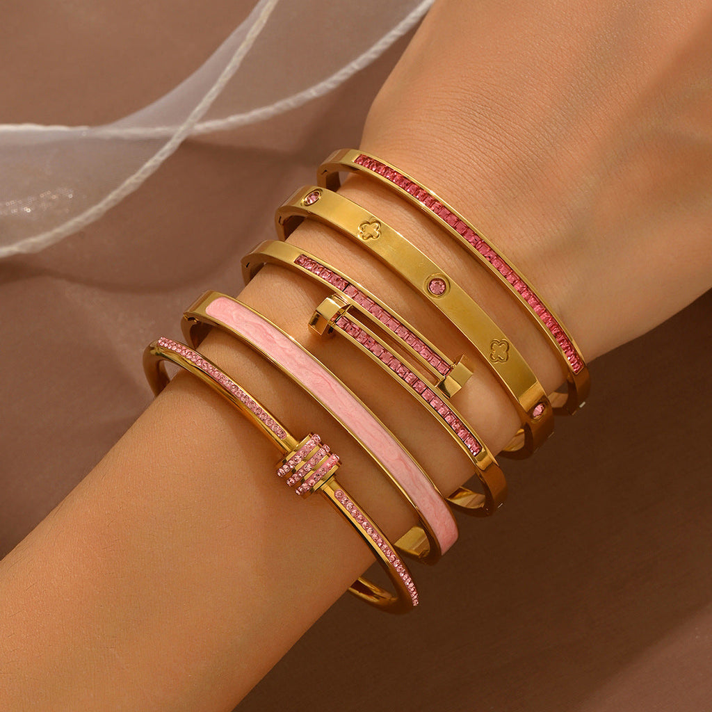 Stainless Steel Bracelet For Women, Non-Fading, Diamond-Encrusted Bracelet, Exquisite And High-End Feel For Girls, Small Waist-Shaped Titanium Steel Bracelet