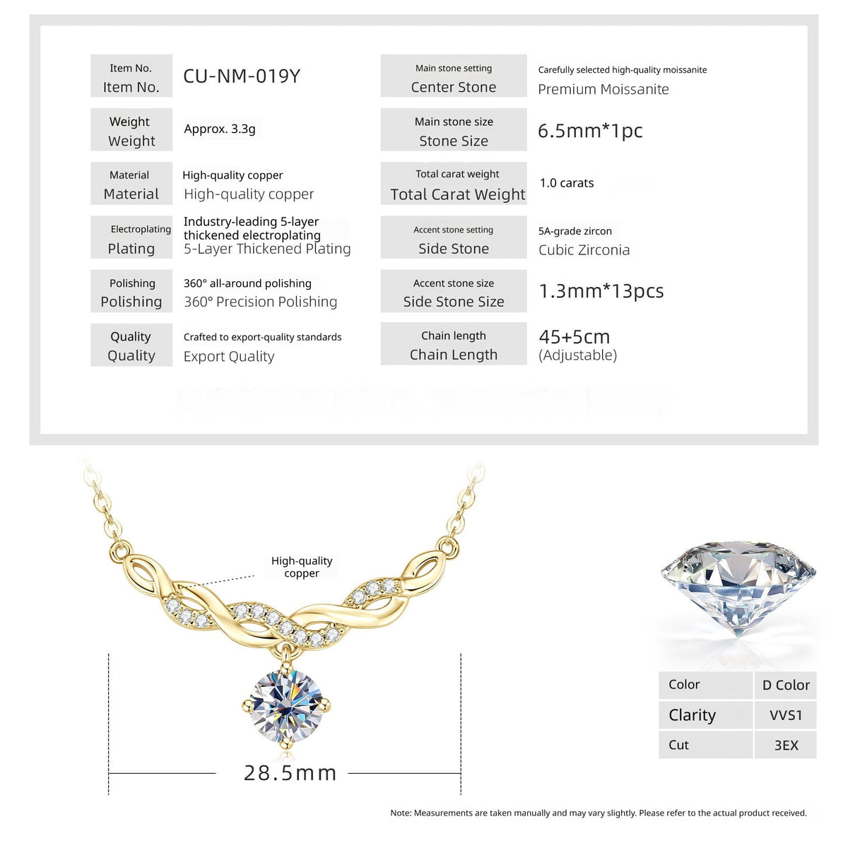Geometric Round Moissanite Versatile Light-Luxury Necklace