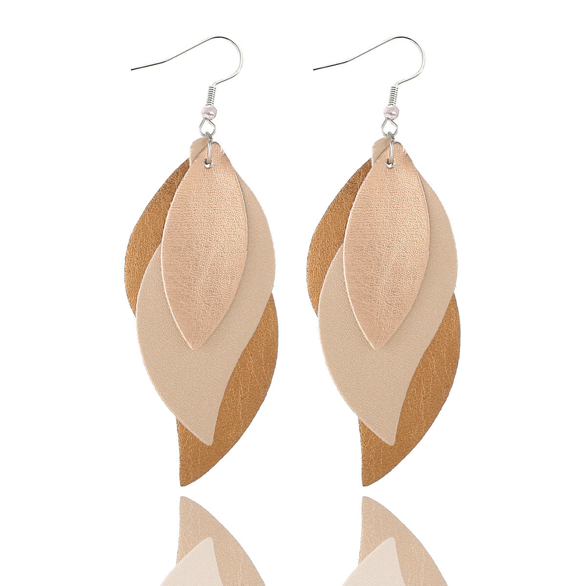 Three-layer Leaf Shape Leather PU Earrings