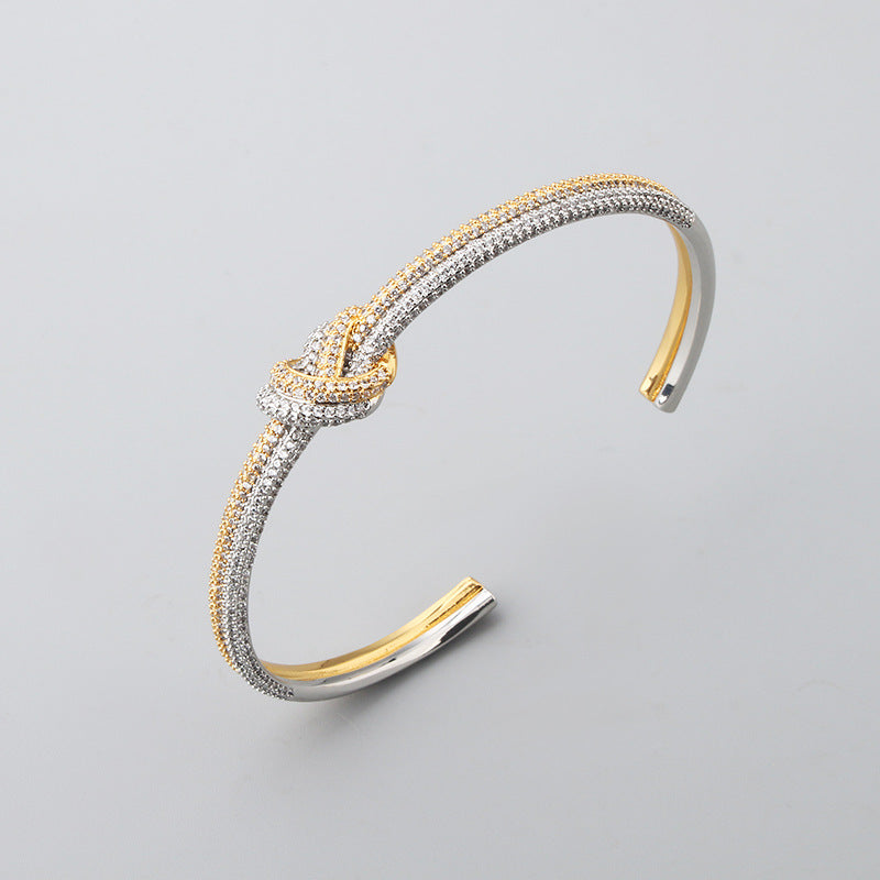 Women's Electroplated Zircon Rope Knot Open Bracelet
