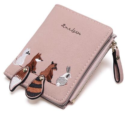 Women's Wallet Lovely Cartoon Animals Short Leather Female Small Coin Purse Hasp Zipper Kid Purse Card Holder For Girls
