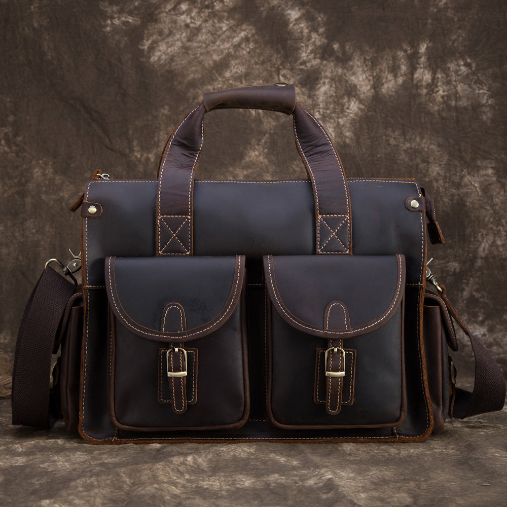Leather men's retro portable briefcase