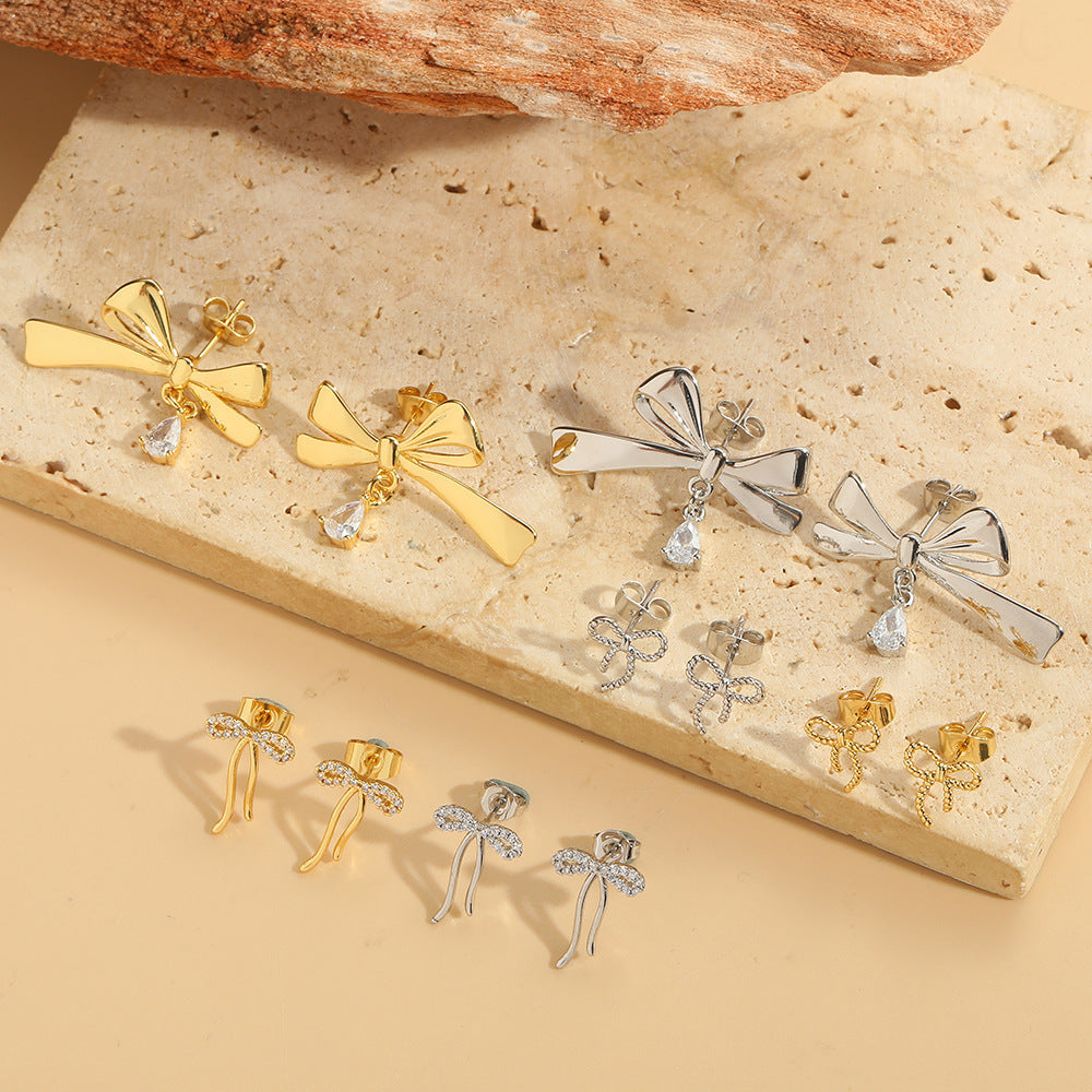 Retro Niche Trendy Gothic Bow Stud Earrings