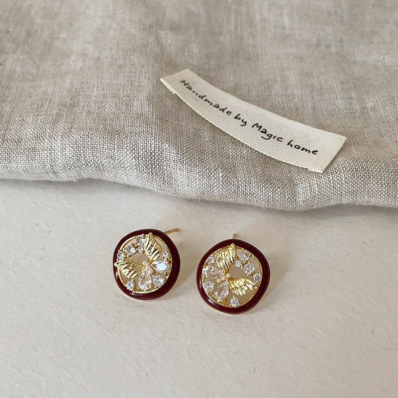 Retro French Oil-Dropping Butterfly Zircon Earrings For Women, Accessible Luxury, High-End, Stylish, Fashionable And Versatile Earrings