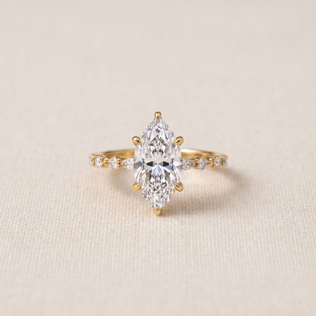 Gold Plated Copper Marquise Zircon Ring Set - Women's European American Light Luxury Stackable Jewelry