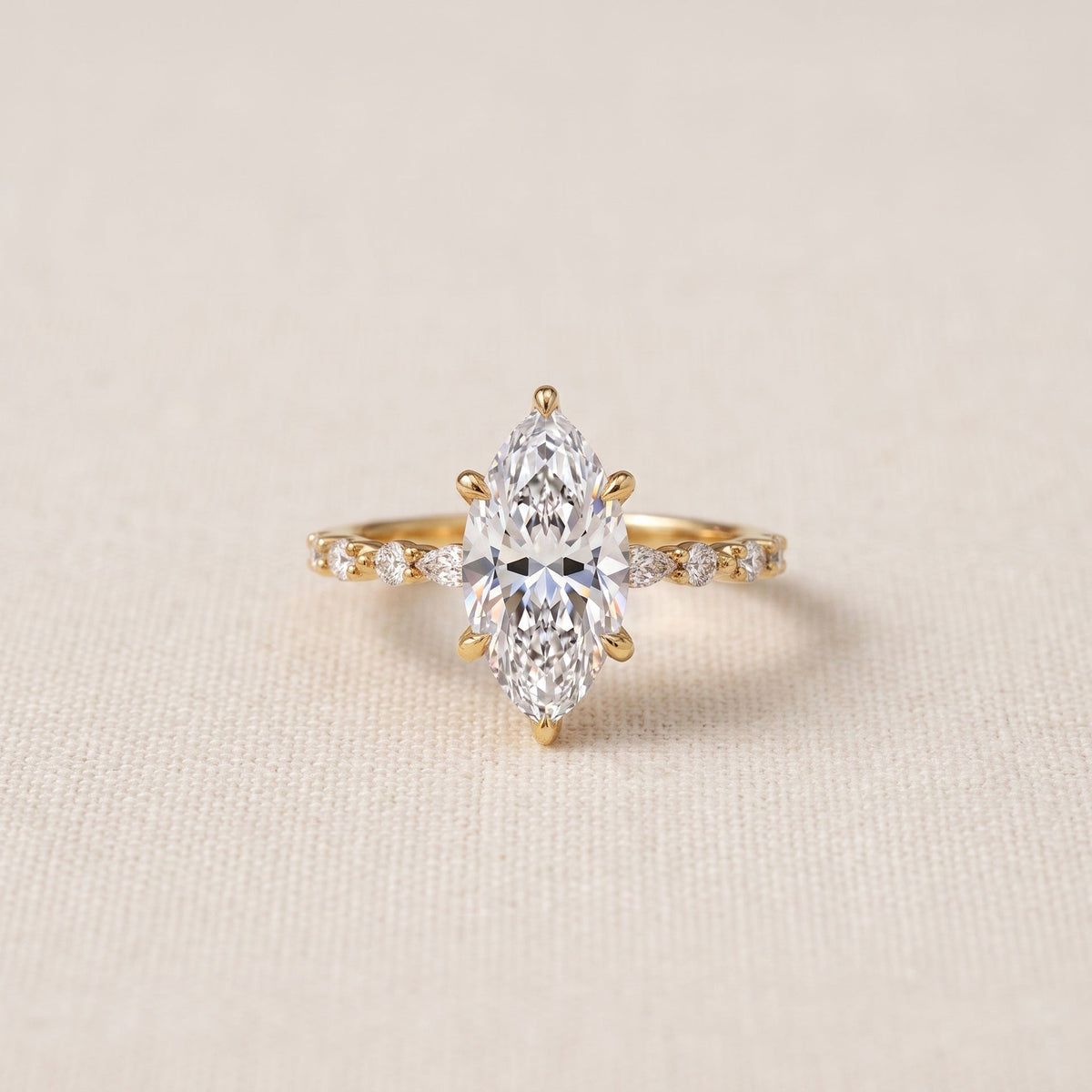 Gold Plated Copper Marquise Zircon Ring Set - Women's European American Light Luxury Stackable Jewelry