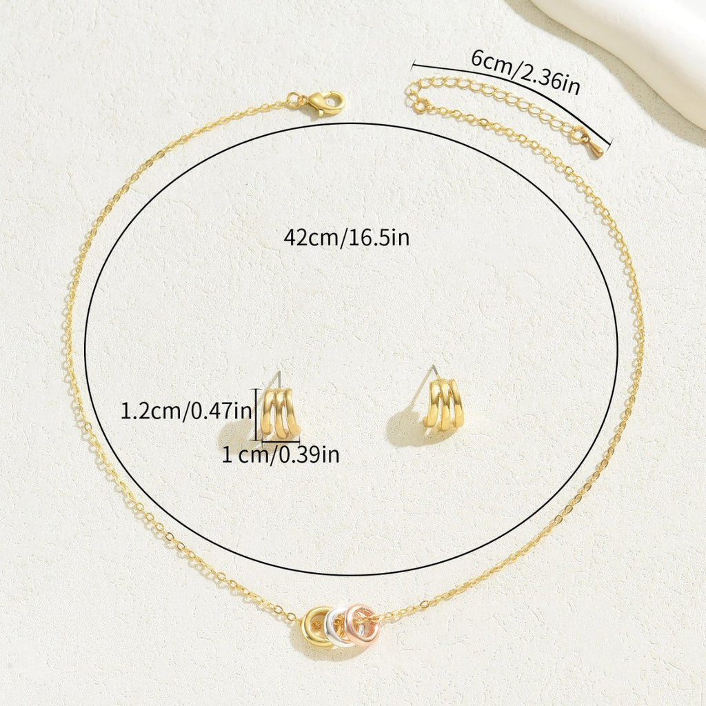 2024 New European And American Cross-border Style Women's Necklace Jewelry Suit Geometric Niche Design Earrings All-match Clavicle Chain
