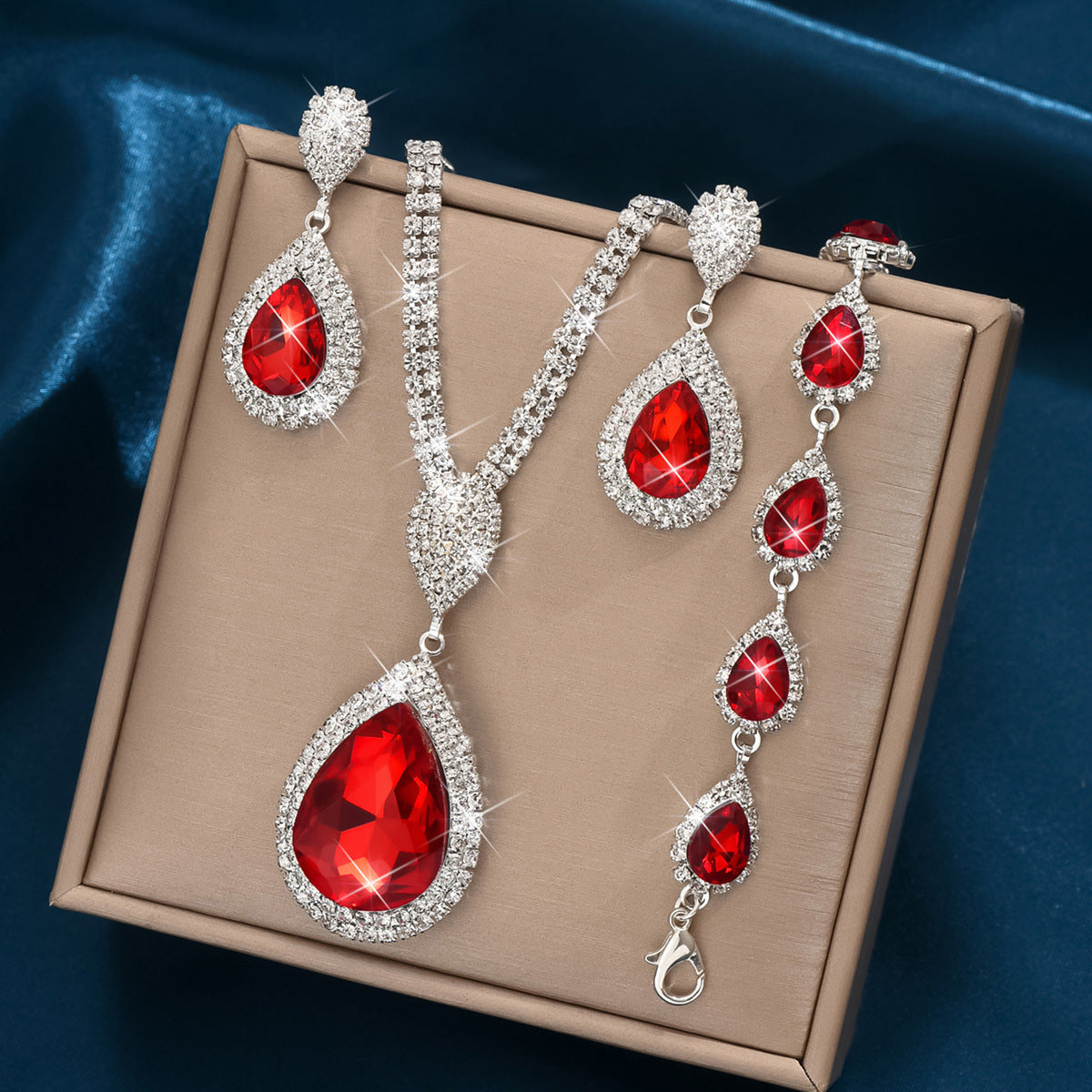 Fashion Temperament Red Sapphire Blue Water Drop Pendant Light Luxury Design Niche Trend Suit All-match Wholesale