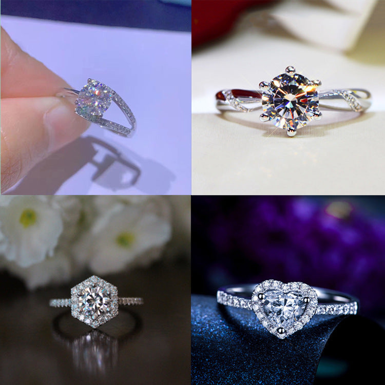 Trendy Kuaishou Influencer Live-Streamed Eight-Heart-Eight-Arrow Zirconia Imitation Moissanite Ring For Women And Men, Six-Claw Wedding Ring