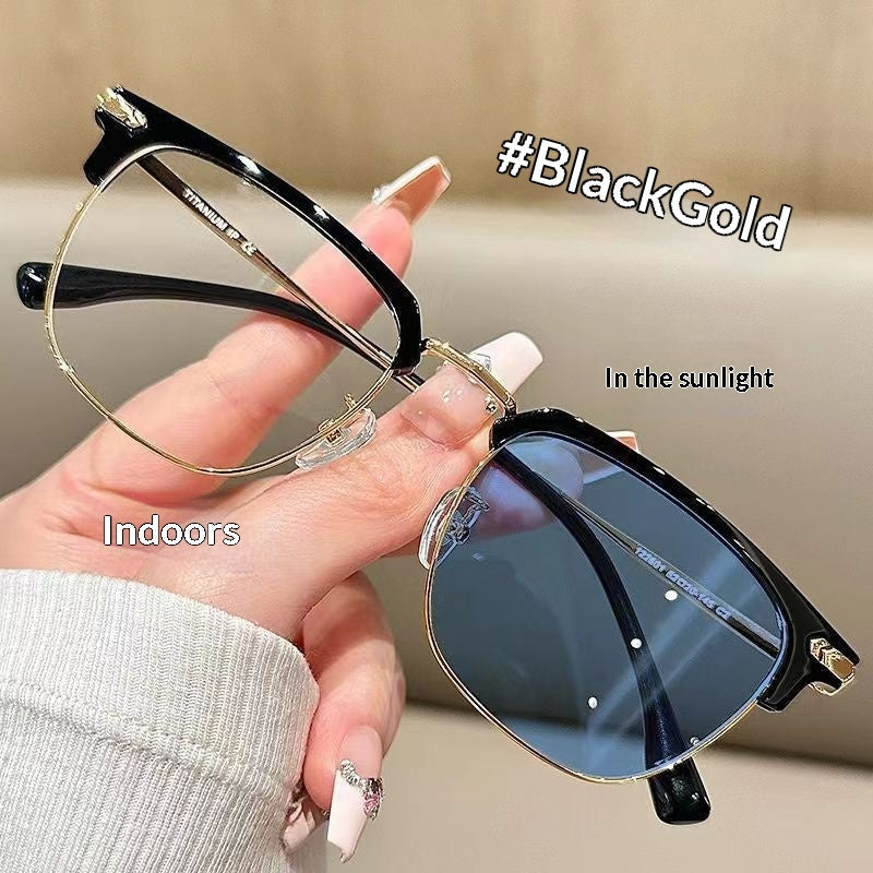 Half-frame Glasses Myopia Glasses Color-changing Stylish Eyewear