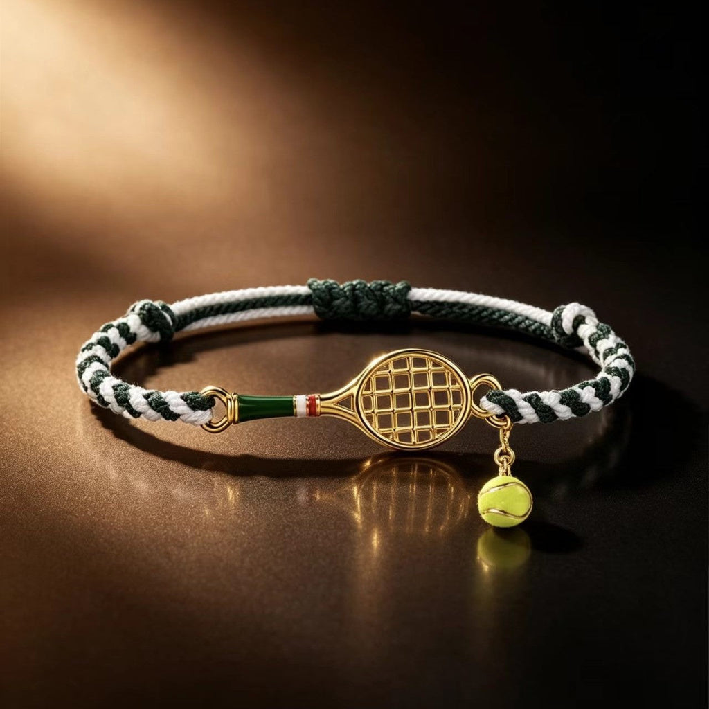 Tennis Racket Woven Pendant Adjustable Bracelet