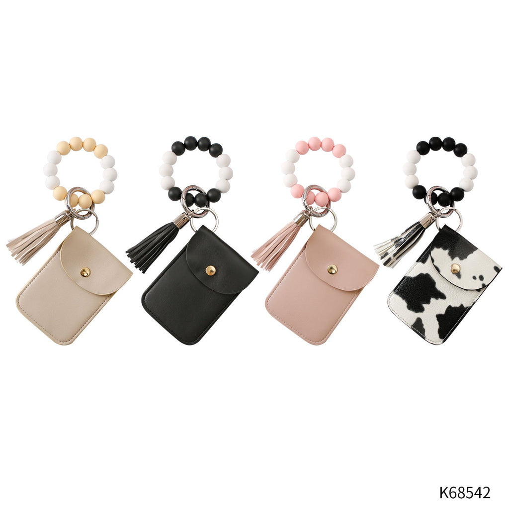 Silicone Bead Wrist Keychain Polyurethane Card Holder Coin Purse
